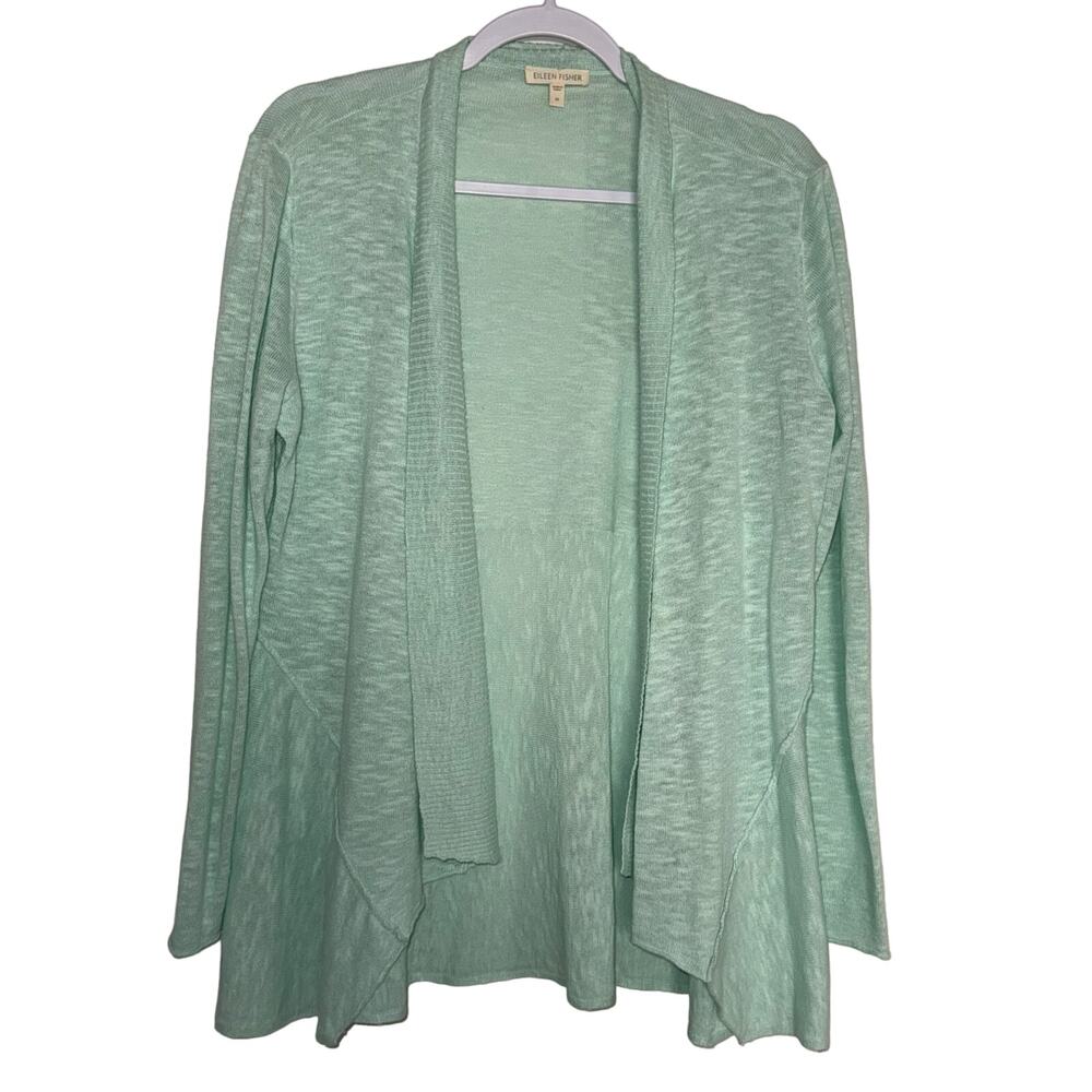 Eileen Fisher Mint Green Open Front Cardigan - Linen & Cotton blend - size M